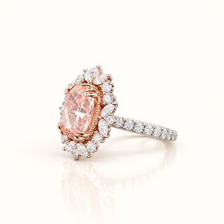 IVY – 3.5 Carat Cushion Pink LGD Two-Tone Ring in 14K Rose & White Gold
