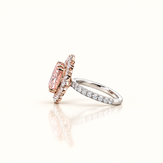 IVY – 3.5 Carat Cushion Pink LGD Two-Tone Ring in 14K Rose & White Gold