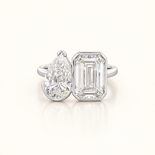 IOLANA – 2 Carat Emerald & Pear Two-Stone LGD Ring in 14K White Gold