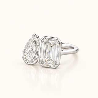 IOLANA – 2 Carat Emerald & Pear Two-Stone LGD Ring in 14K White Gold