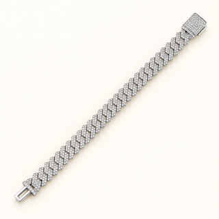 JAMISON – 12 Carat Cuban 2-Row Pave LGD Bracelet in Silver 925