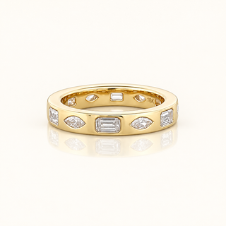 JANAE – 1.5 Carat Marquise & Emerald Eternity LGD Band in 18K Yellow Gold