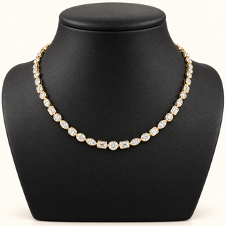 JEREMIAH – 14.5 Carat Fancy Bezel Station Chain LGD Necklace in 14K Yellow Gold