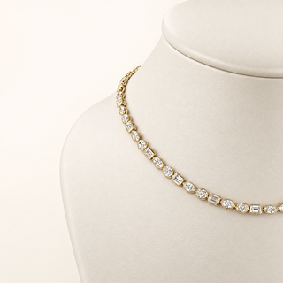 JEREMIAH – 14.5 Carat Fancy Bezel Station Chain LGD Necklace in 14K Yellow Gold